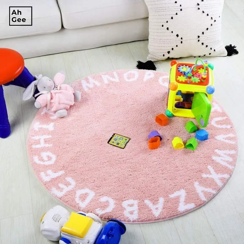 

Baby Carpet Modern Living Room Soft Bedside Carpet Fur Mats Alphabet Round Mat For Children Furry Bedroom Carpet Kids Room Rugs