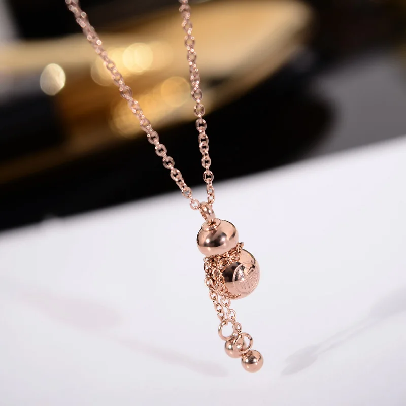 rose gold YUN RUO Новое поступление Розовое золото Цвет китайский счастливый колье с кулоном Тыква 316L титановая сталь женские ювелирные изделия подарок никогда не выцветает - Окраска металла: rose gold