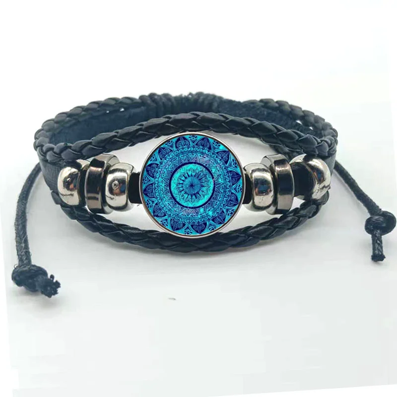 Модный гламурный браслет с изображением мандалы кожаный из хны символ йоги Ом