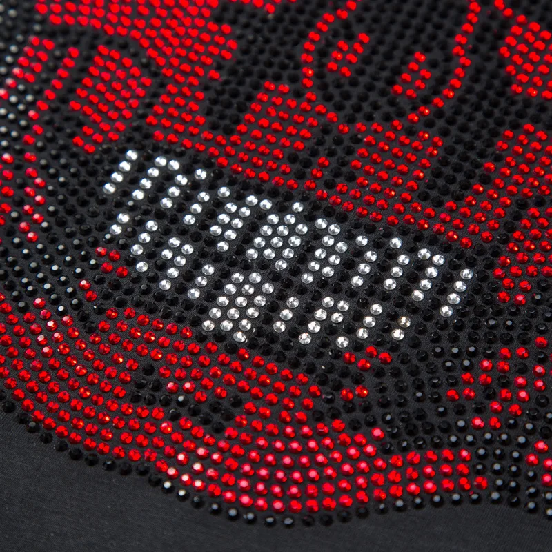 

2021 Rhinestones Red Skulls T Shirts Men Fashion Clothing Slim Short Sleeve Streetwear O Neck Modal Cotton Calaveras Camiseta