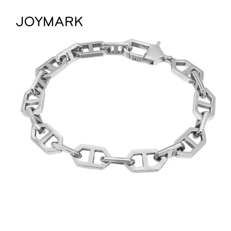 

JOYMARK 17cm Simple Genuine Sterling Silver Bracelet Women Chain Bracelet Pig Nose Style 925 Silver Link Chain Bracelets TSB539