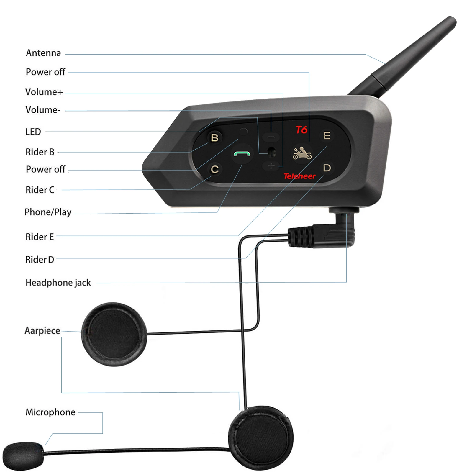 

T6 1200M Wireless Helmet Intercom Motorcycle Bluetooth for V6 Pro Motorbike Riders Waterproof BT Interphone Headsets Speaker