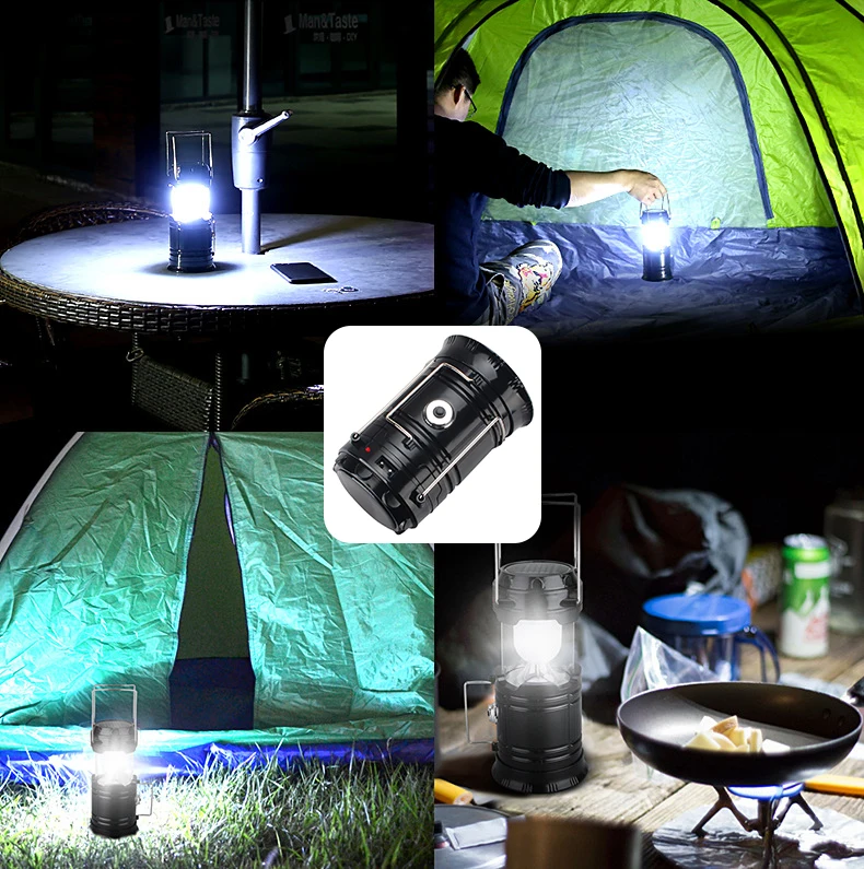 Camping Lamp USB Rechargeable Light Outdoor Tent Lantern Solar Power Collapsible Flashlight Emergency Torch | Освещение