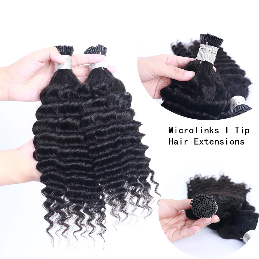 

Deep Wave Human Hair Extensions Loose Curly Microlinks I Tip Hair Bulk For Women 1/2/3 Bundles Virgin Hair Extensions