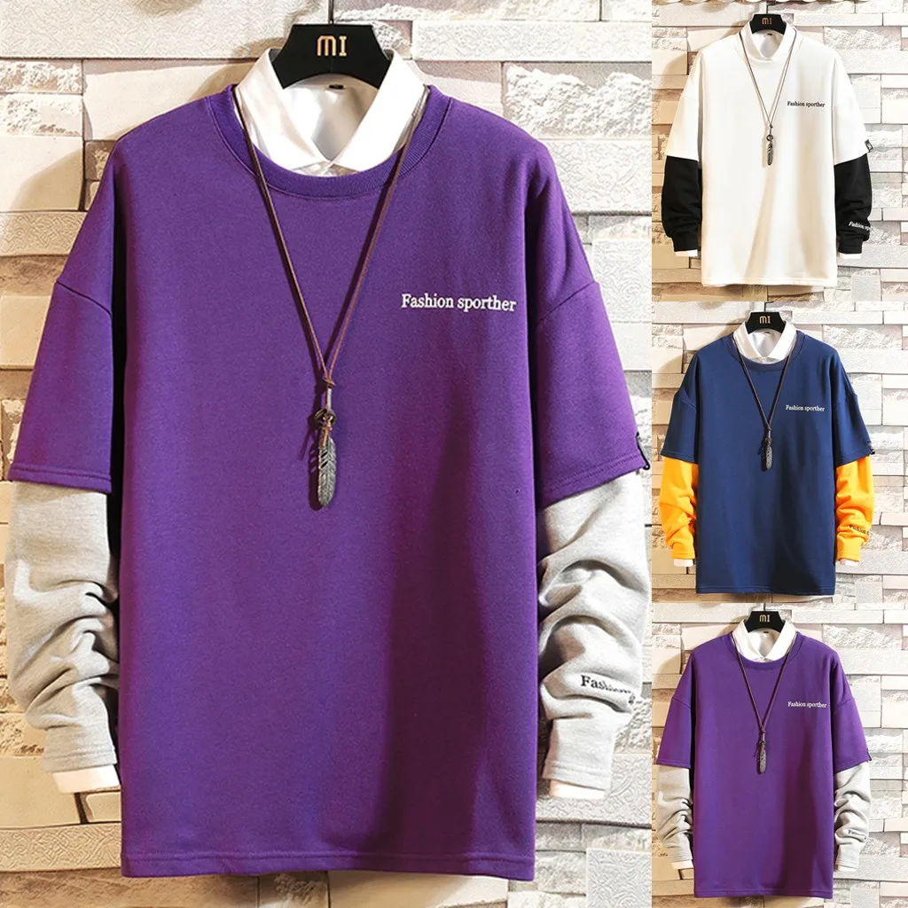 Новинка 2019 Мужская модная куртка из двух предметов удобная толстовка с круглым