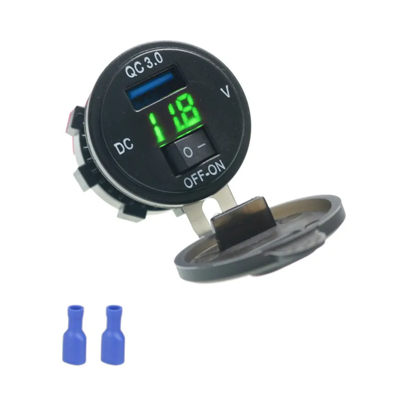 12/24V Car Charger Quick Charge 3.0 USB Socket Digital Display Voltmeter ON-OFF Switch For Motorcycle | Автомобили и мотоциклы