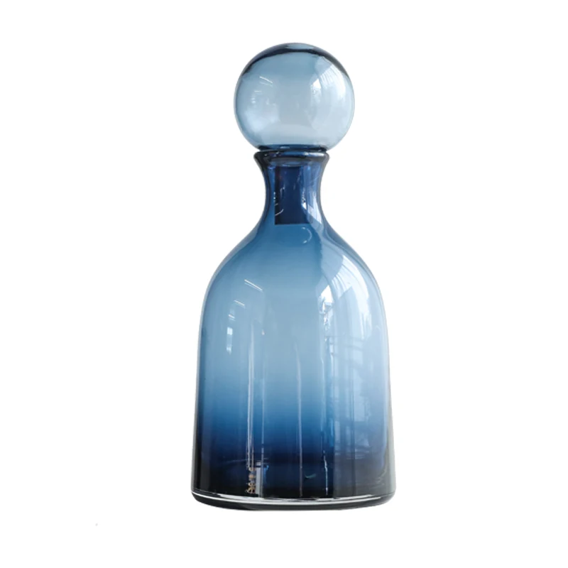 

Blue Gray Bottle with Lids Decoration Home Creative Decoration Green Flower