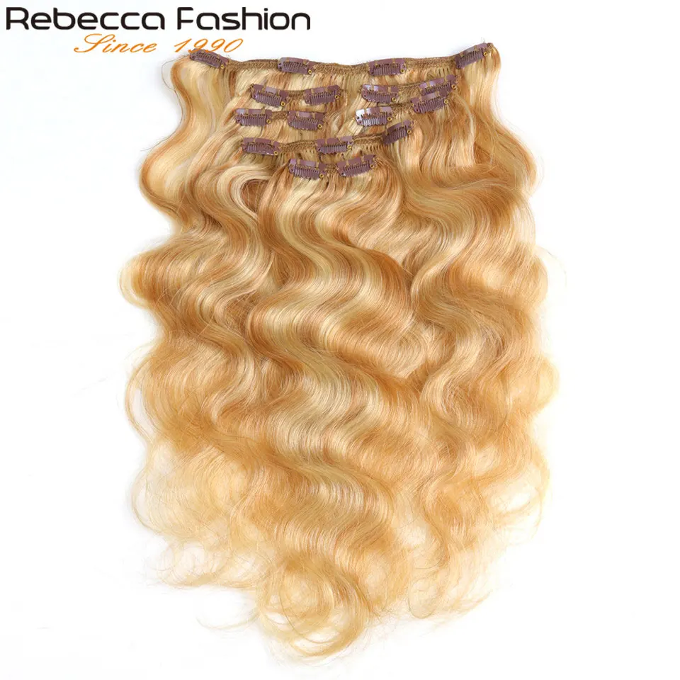 Rebecca Hair 7Pcs/Set 120g Body Wave Remy Clip In Human Hair Extensions Full Head 12-24 Inch Color #1B #613 #27/613 #6/613