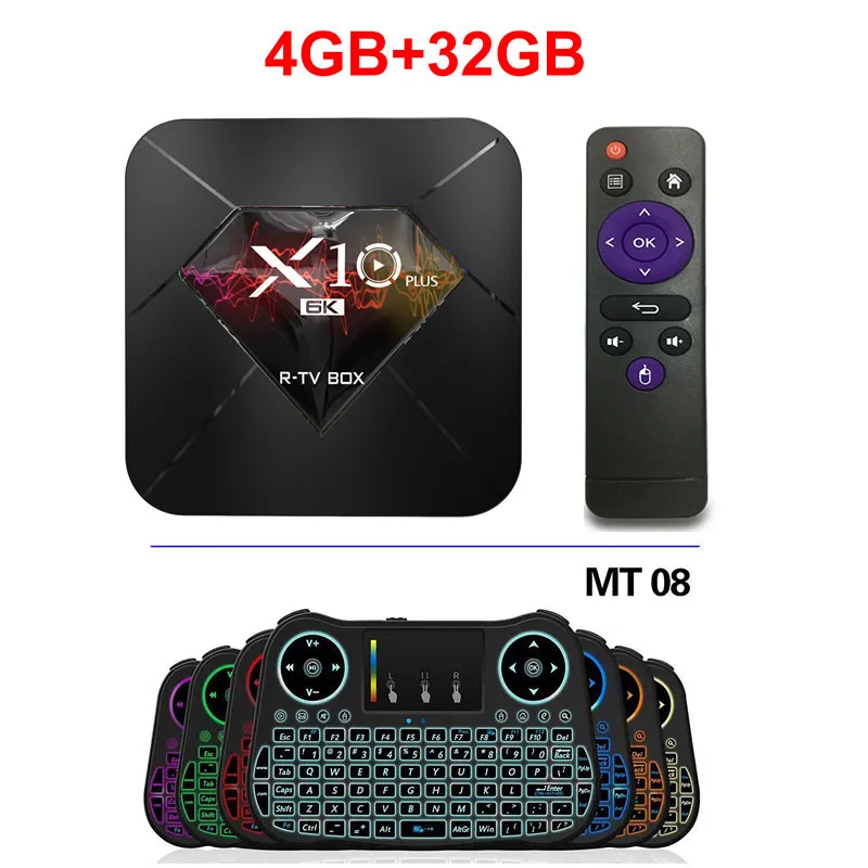 X10 Plus Android 9,0 Smart tv Box Allwinner H6 Четырехъядерный 4 ГБ ОЗУ 64 Гб ПЗУ USB3.0 wifi H.265 HDR 6K разрешение телеприставка - Цвет: 4GB 32GB add MT08