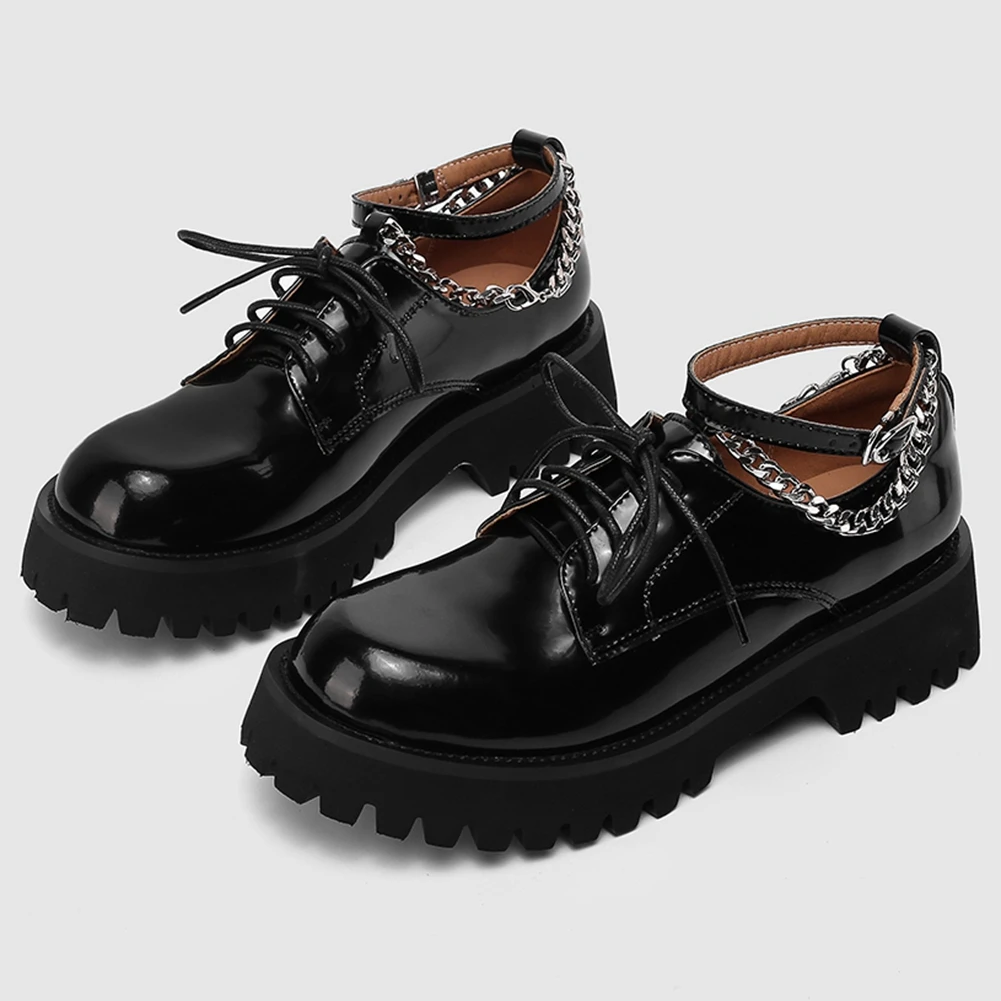 

DORATASIA Brand Design Female Real Genuine Leather Pumps Street Punk Gothic Pumps Women Platform Chunky Heels Chain Shoes Woman