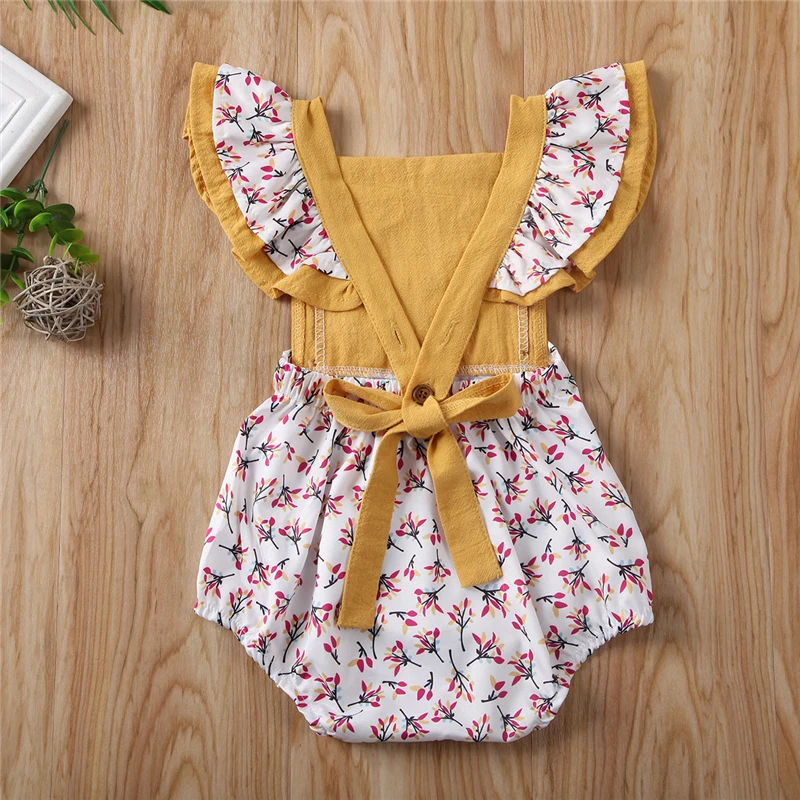 

Hot Baby Bodysuits Original Infant Jumpsuits Summer Cotton Boy Girls Baby Clothing Floral Lace Backless Bodysuit Kids Outerwear