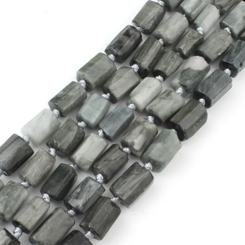 Черный серый цилиндрический натуральный Hawkeye камень бусины для изготовления
