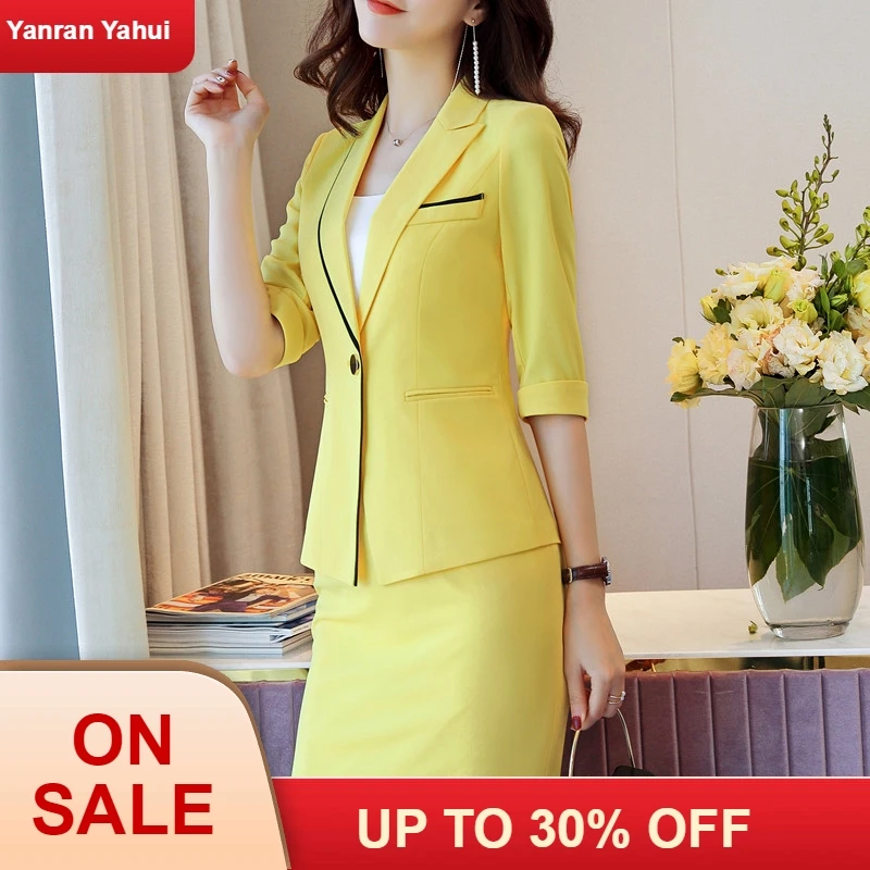 Новинка 2019 летняя мода костюмы с юбкой для женщин OL деловой стиль половина рукава
