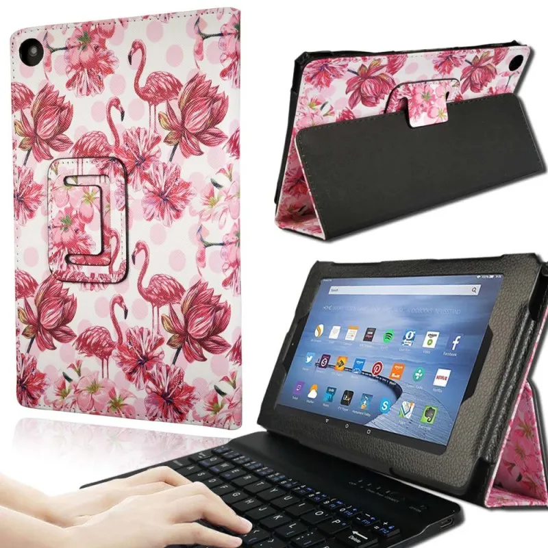 Flamingos KK& LL для Amazon Fire HD 8(6 7 8-го поколения, выпуск-Bluetooth клавиатура планшет кожаный Стенд чехол-книжка - Цвет: Flamingos