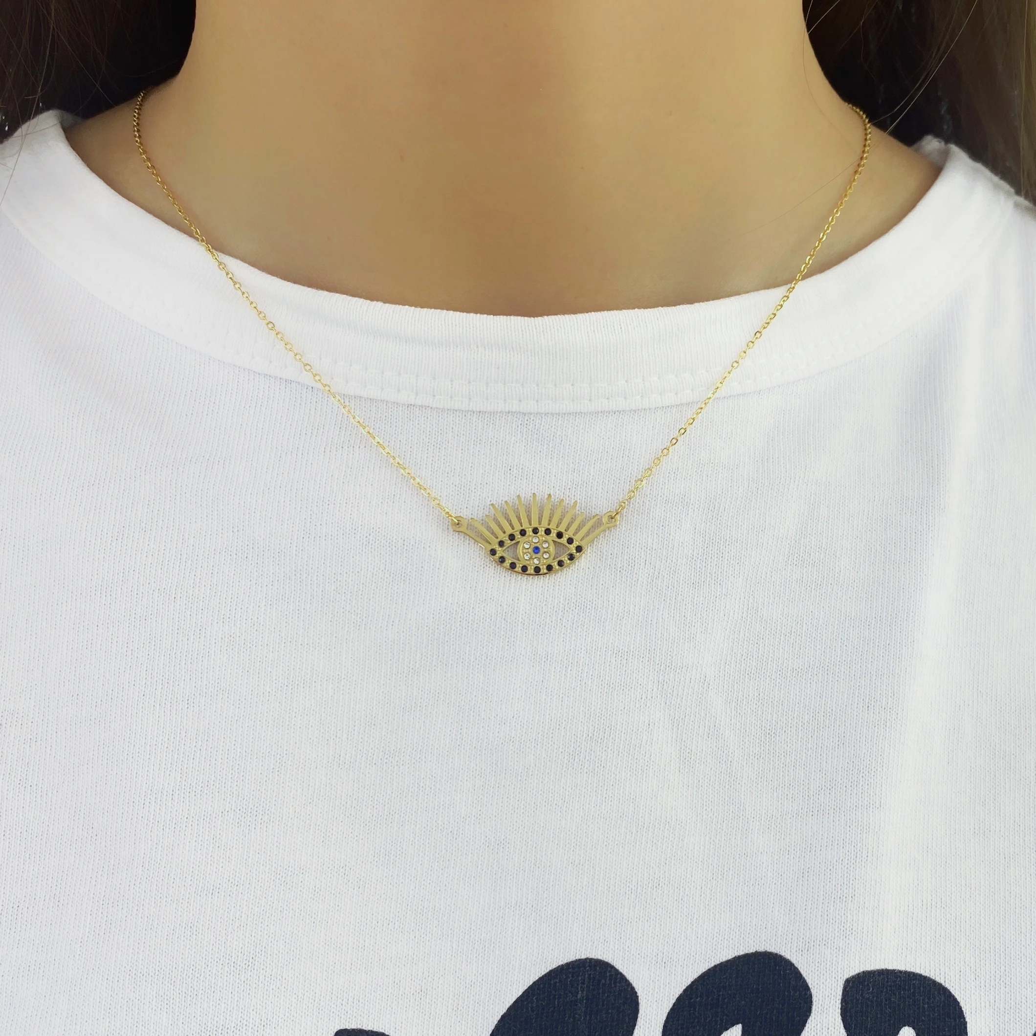 

New Fashion Ladies Chic Gold Chain Colorful Rhinestone Filled Evil Eye Coin Necklaces For Women Bohemian Gold 361L Necklaces.