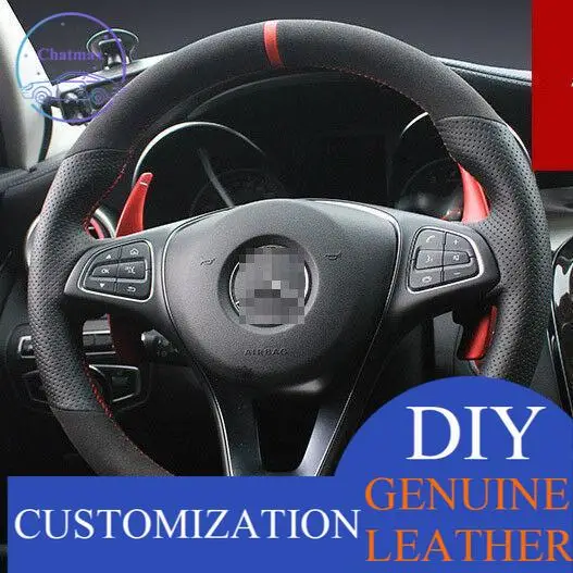 

For Benz C Class C260L Custom Made Anti Slip DIY Hand Sewing Steering Wheel Cover Black Top leather Anti-slip fit all season