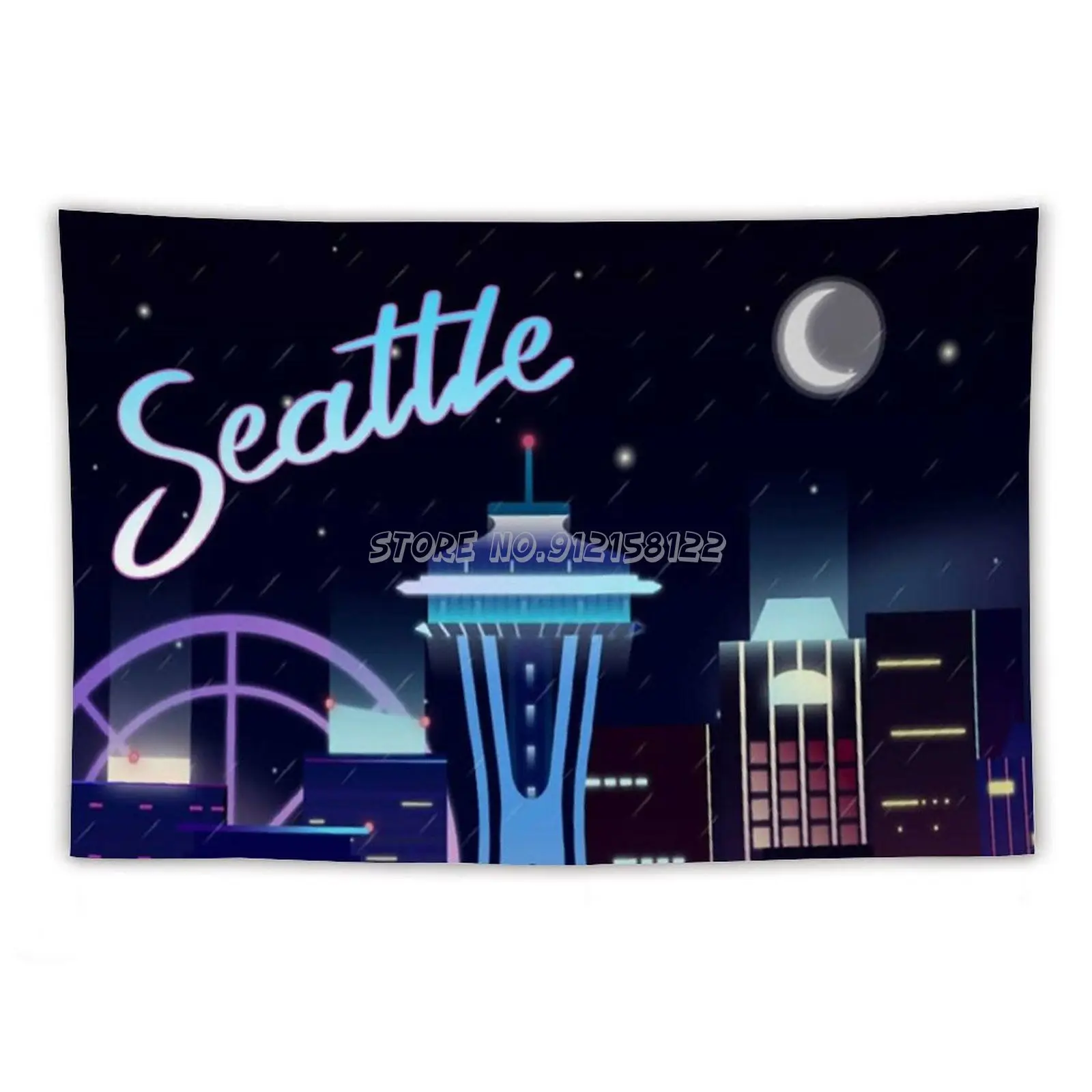 Сиэтл городской пейзаж гобелен на стену подвесной белый черный настенный хиппи