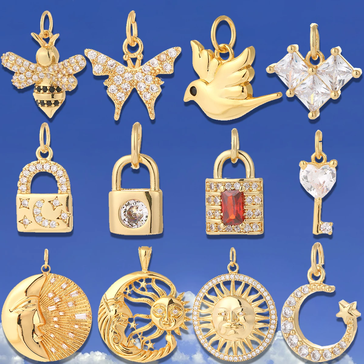 

Sun Moon charms for jewelry making for women charms for bracelet chain necklace pendant diy vintage Copper inlaid zircon 2021