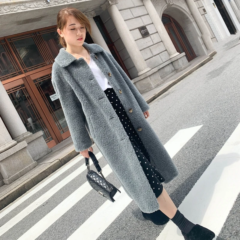 

Women 2020 Winter Fashion Real Wool Coat Long Female Thick Lambswool Fur Outerwear Natural Ladies Sheep Shearling Overcoat A73