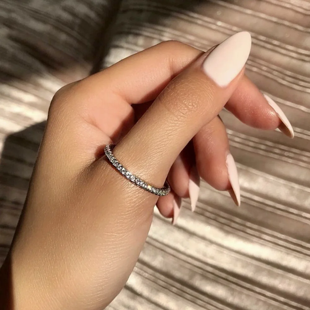 Luxury Women's Silver Color Single Row Round AAA Cubic Zirconia Rings For Women Fashion Wedding Band Girl's Party Jewelry |