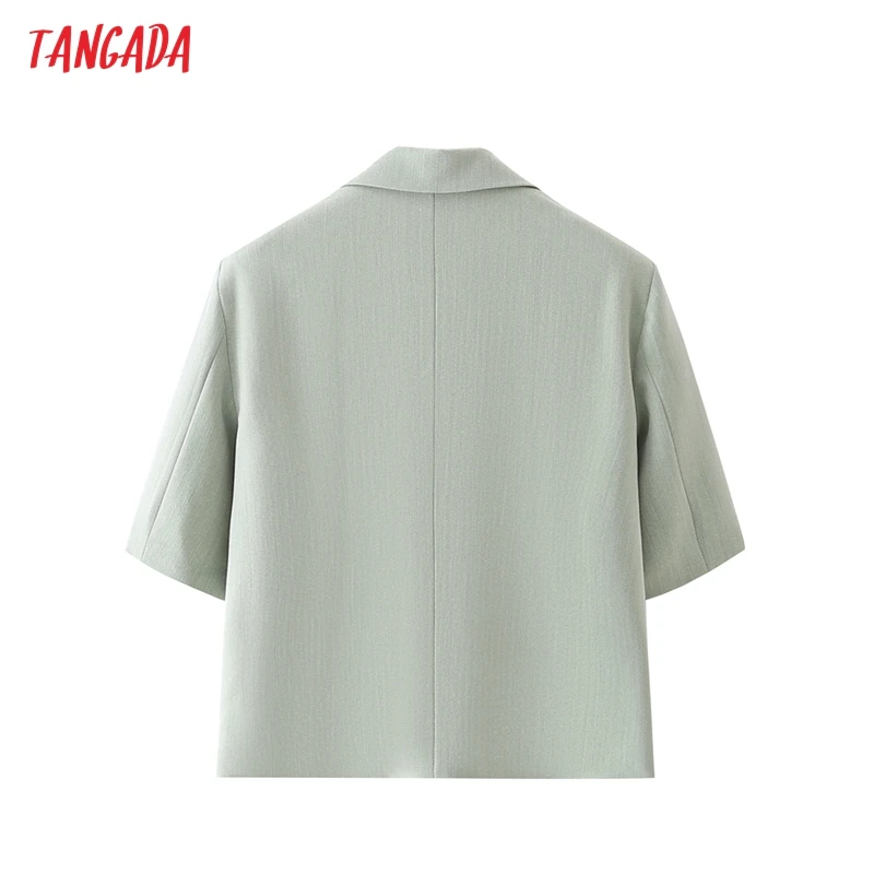 

Tangada Women Green Blazer Double Breasted Short Sleeve 2021 Ladies Casual Blazer Suits DA192