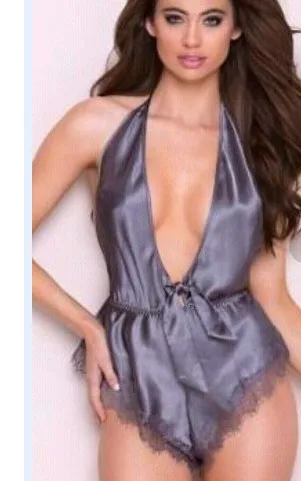 

New hollow lace bodysuit plus size ladies sexy V-neck halter sexy jumpsuit