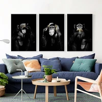 aahh big size poster canvas painting animal wall art dark 3 funny monkey poster and print for living room home decor