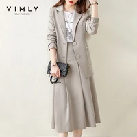 vimly women blazer skirt clothing set fashion notched solid blazer high waist skirt elegant office lady 2 piece set f6282