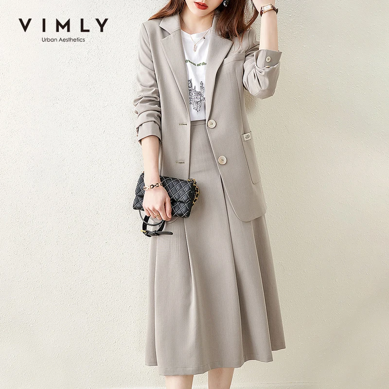 Женский офисный костюм VIMLY однотонный пиджак с отложным воротником и юбка