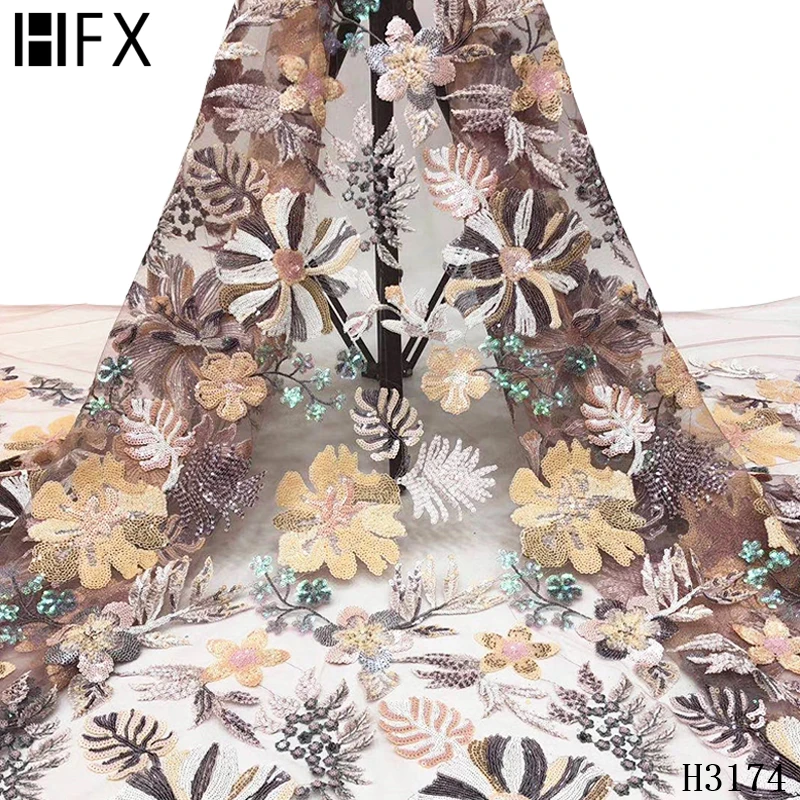 HFX черная африканская кружевная ткань с пайетками 2020 Высокое качество Цветочная