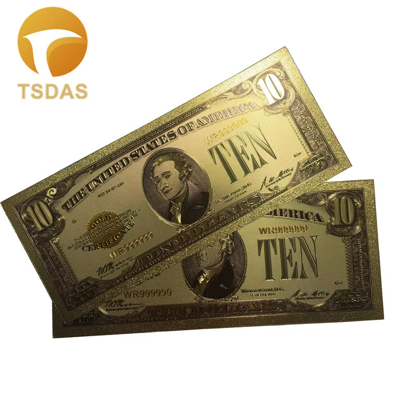 10 шт./лот цветные американские банкноты долларов Золотая банкнота в 24k