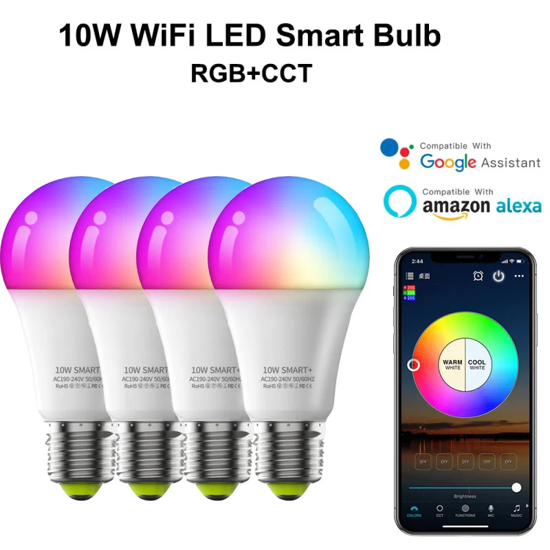 

E27 Smart LED RGB Light Bulb Dimmable 2.4G/Wifi/Bluetooth-compatible 3 Mode Control Lamp Automation Work With Google Home Alexa