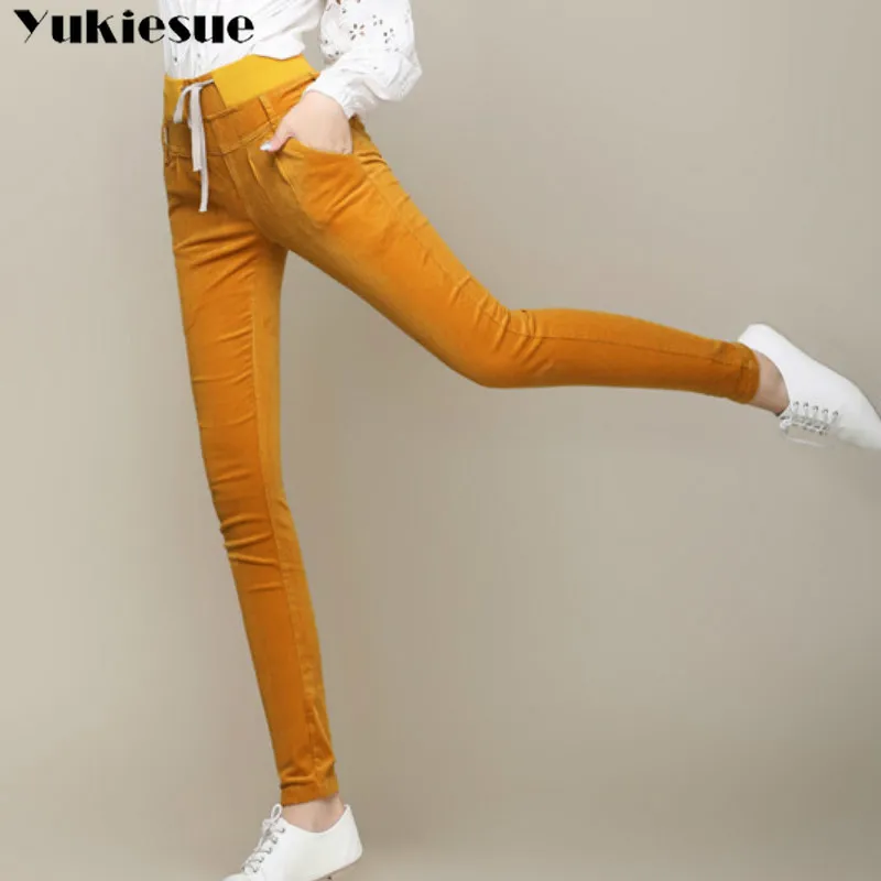 Женские вельветовые брюки с завышенной талией эластичные зимние брюки-карандаш