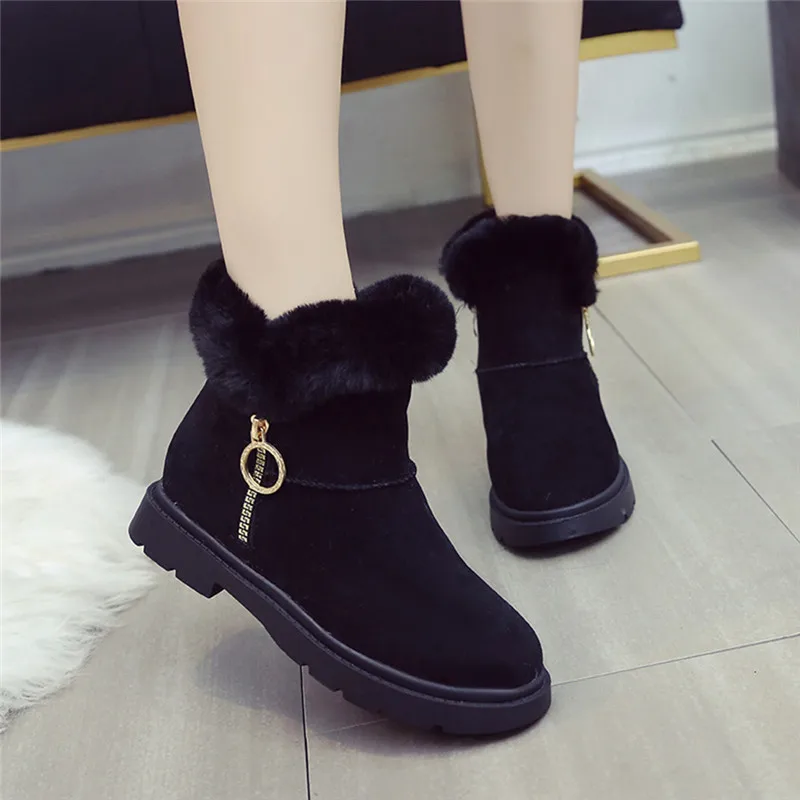 Новые меховые ботильоны женские теплые полусапожки на молнии обувь Плоском