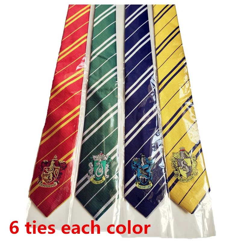 6 галстуков каждого цвета Хогвартс галстук Слизерин Hufflepuff Ravenclaw Хэллоуин сценический волшебный Косплей - Цвет: 24PCS