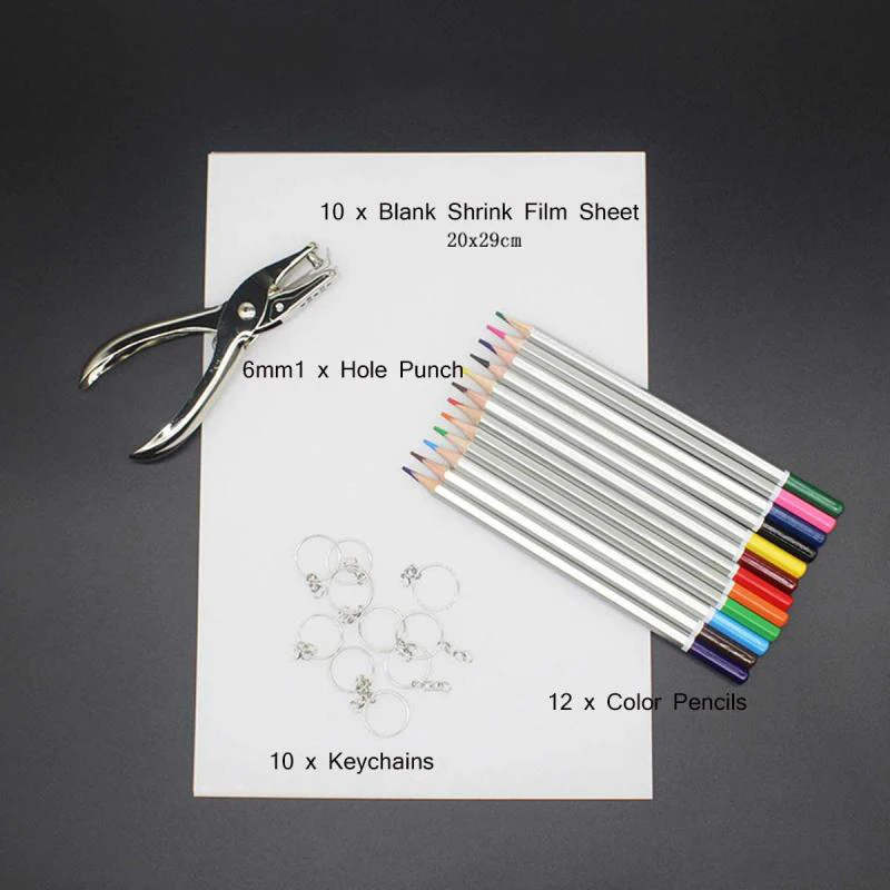 Juego de l&aacute;minas de pl&aacute;stico termorretr&aacute;ctiles para ni&ntilde;os, juego de llaveros DIY de 43/208 piezas, papel Shrinky, Kit de l&aacute;minas de pl&aacute;stico termorretr&aacute;ctiles, juguetes para padres e hijos-2