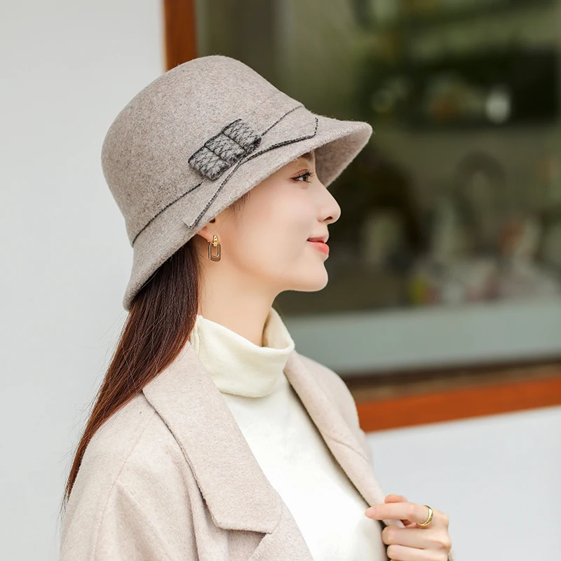 

Cashmere Bucket Hat Luxury Wool Panama Hat Female Fisherman Cap Cylinder Hat Fluffy Autumn/Winter Retro Elegant Feminine Design