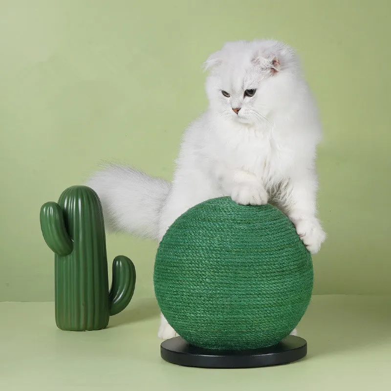 Woven Sisal Cat Scratch Cactus Ball with Wood Base Cats Board Grinding Nails Interactive Protecting Furniture Kitten Pad | Дом и сад