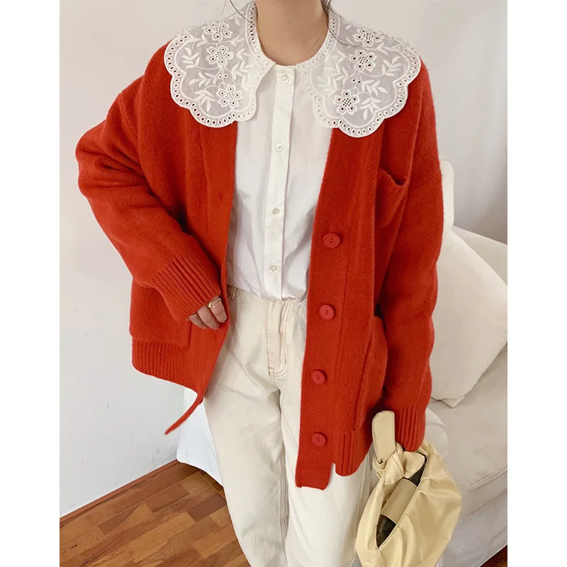 

Knitted cardigan 2021 spring new Korean gentle wind V-Neck Sweater for women