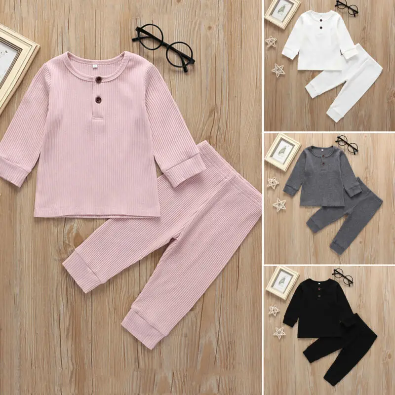 0-3Years Newborn Baby Boy Girl Clothes Knitted Cotton Long Sleeve Tops Trousers Outfit | Детская одежда и обувь