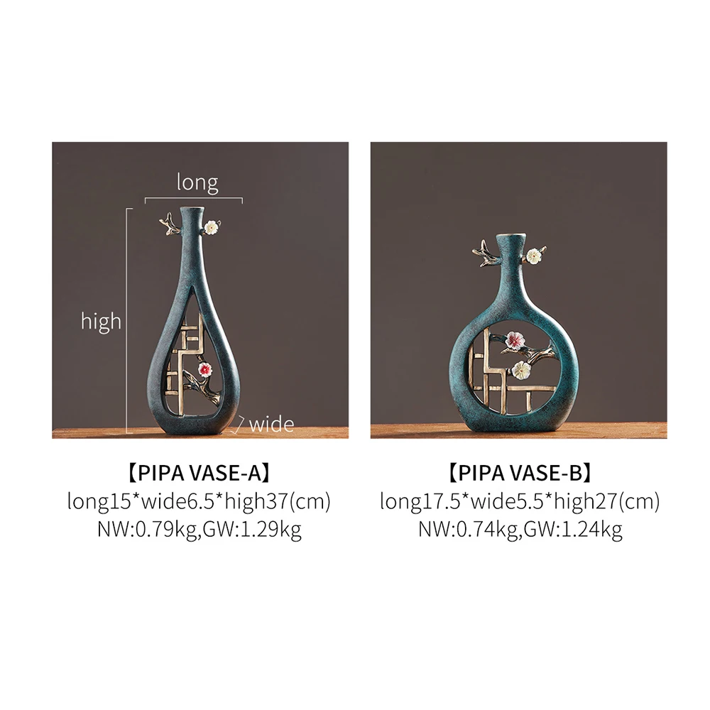 

Traditional Chinese Flower Vase Lute Model Decorative Vases Ceramic Living Room Decoration Office Decor Vases for Decoration