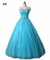 stock blue tulle quinceanera dresses ball gown beaded sweet 16 dresses formal prom party gown vestido de 15 anos bm59