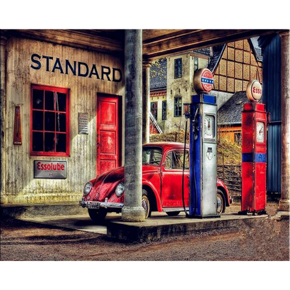 5D DIY Алмазная картина машина на АЗС кристальная Картина Вышивка крестом