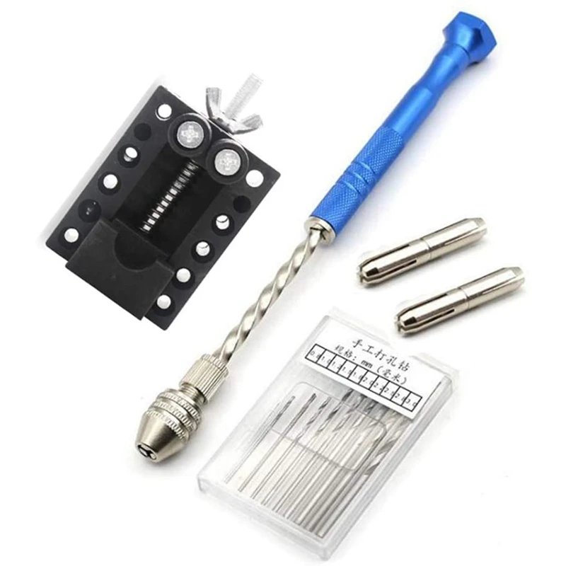 

12Pcs Pin Vise Hand Drill Bit Set, 10Pcs Mini Twist Drills with Hand Drill Rotary Tool and Bench Vice for Wood, Plastic