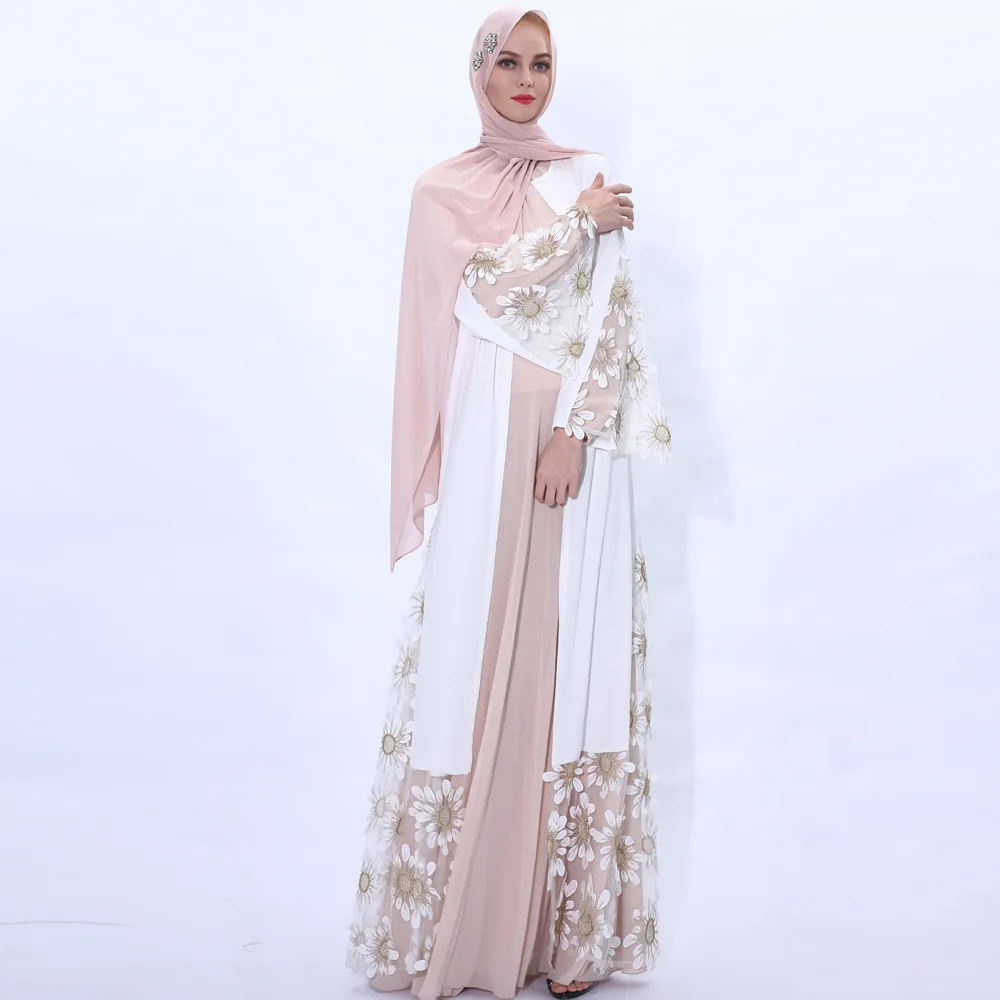Мусульманское платье для женщин, мусульманское модное платье Рамадан на шнуровке, сетчатый кардиган с прострочкой, кимоно, абайя, Дубай, аба...