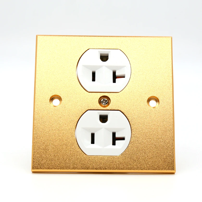 

High quality one pieces pure alloy Wall Power Audio AV Grade Wall Power Outlet 2 Port white 86mmX86mm wall power sock with gold