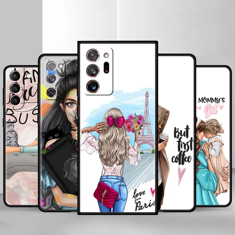 

Cute Baby Mom Girls Funda for Samsung S20 S21 FE S10 S9 Plus S8 Case for Galaxy Note 20 Ultra 10 Lite 9 Soft Phone Coque