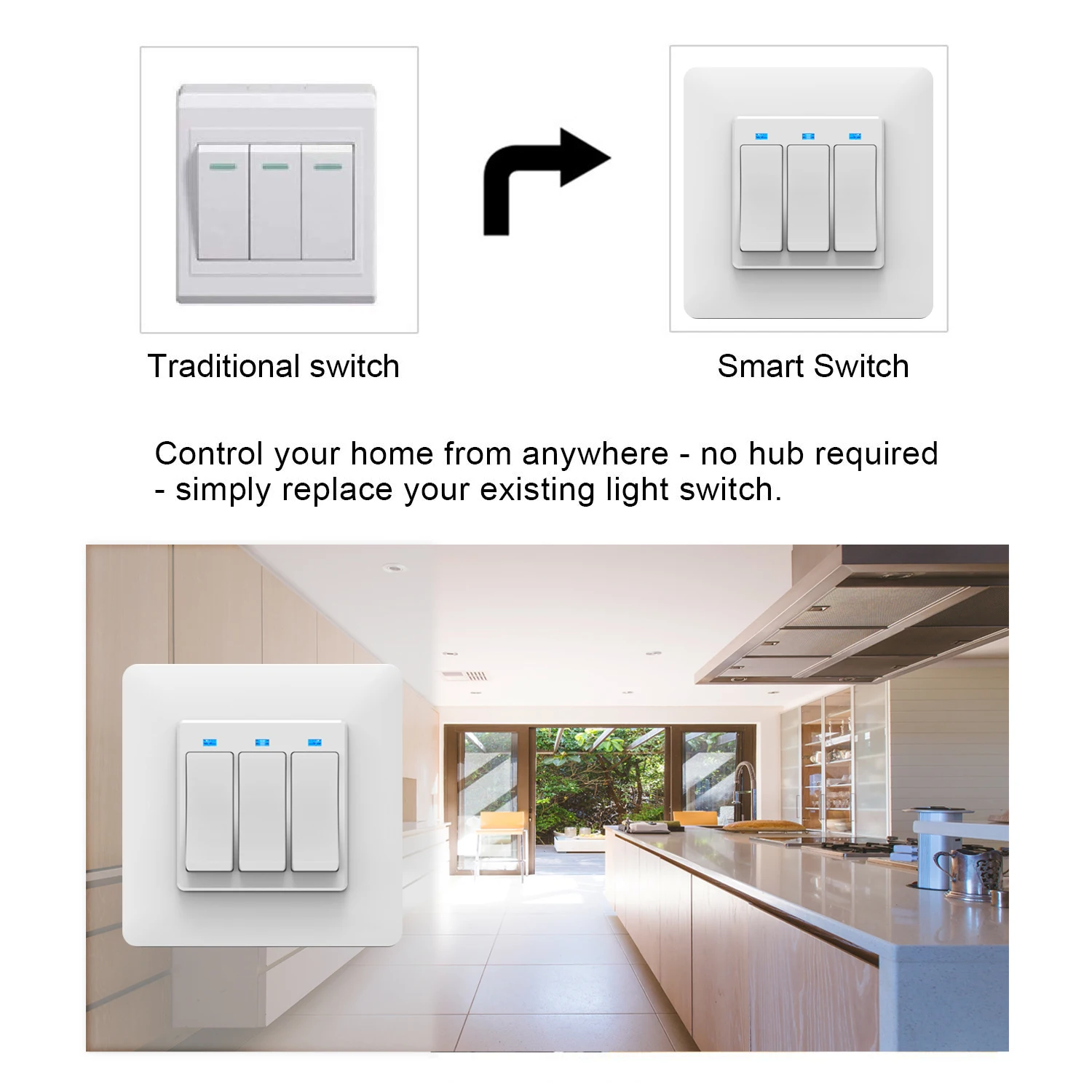 WiFi DE Smart кнопочный переключатель, 3 комплекта, съемный и съемный, приложение Smart Life Tuya, пульт дистанционного управления, работает с Alexa Google Home