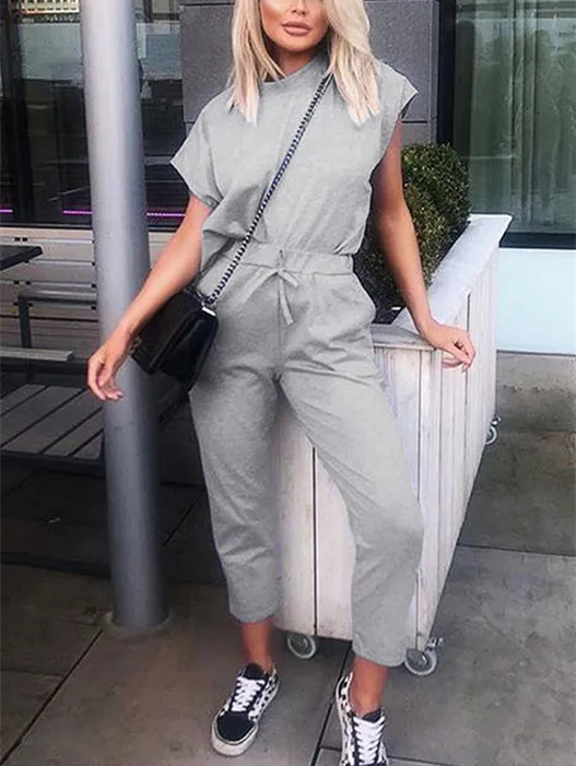 

Casual Streetwear Sets Spring Summer Women Two Pieces Sets Outfits Pockets Drawstring Pants Short Tops 2 Pieces Tracksuits