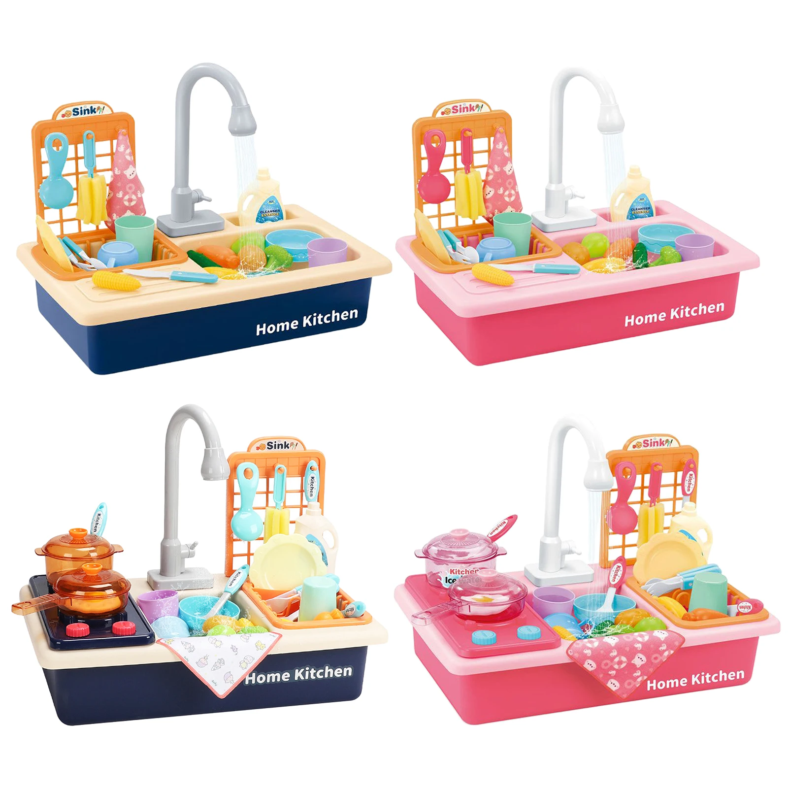 

Kitchen Sink Toys Children Electric Dishwasher Playing Toy Sink Playset with Running Water House Pretend Role Play Toys